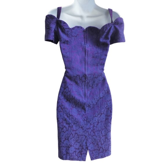Vintage Brocade Dress All That Jazz Purple Floral Scallop Neck Talon Zip Back S - Picture 3 of 9